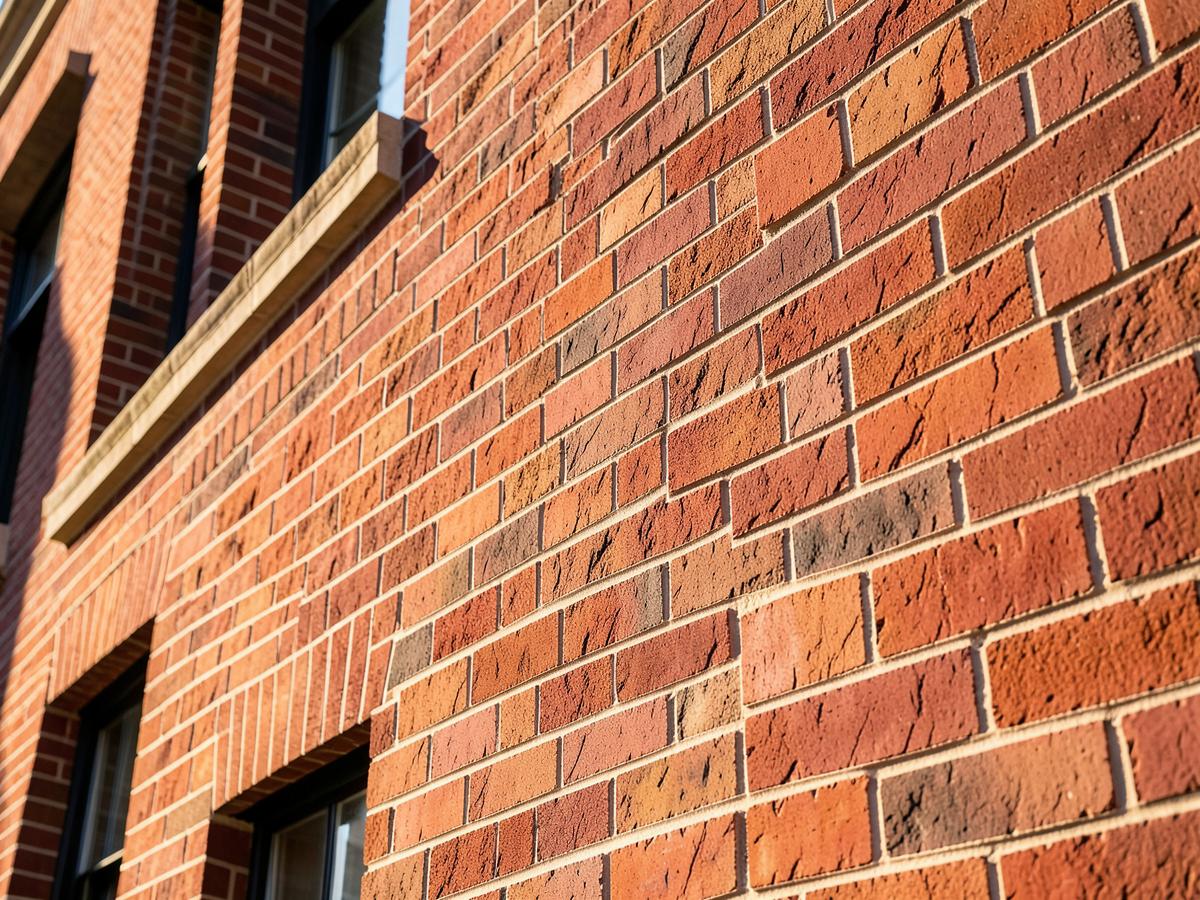 Brick masonry wall with clean tooled mortar joints