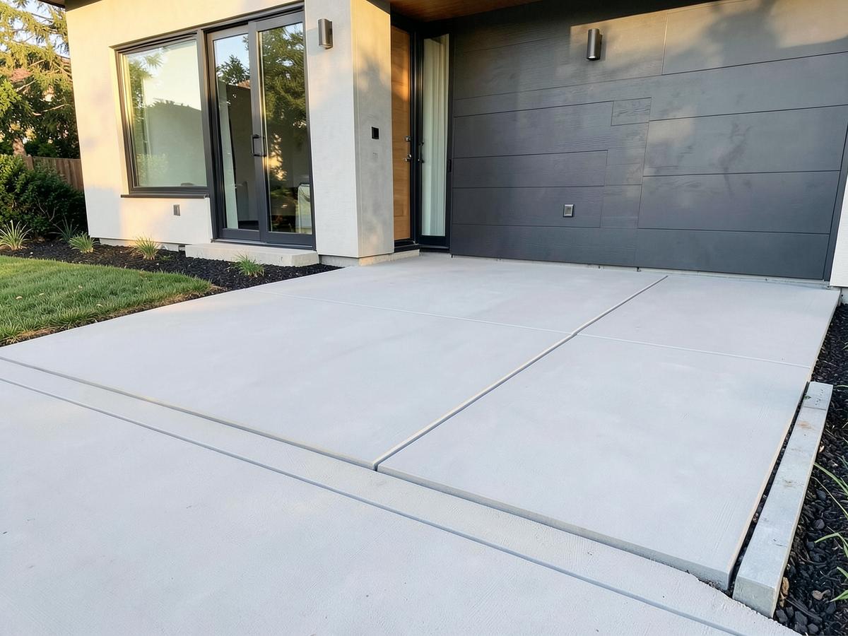 Finished concrete driveway and slab at a modern home